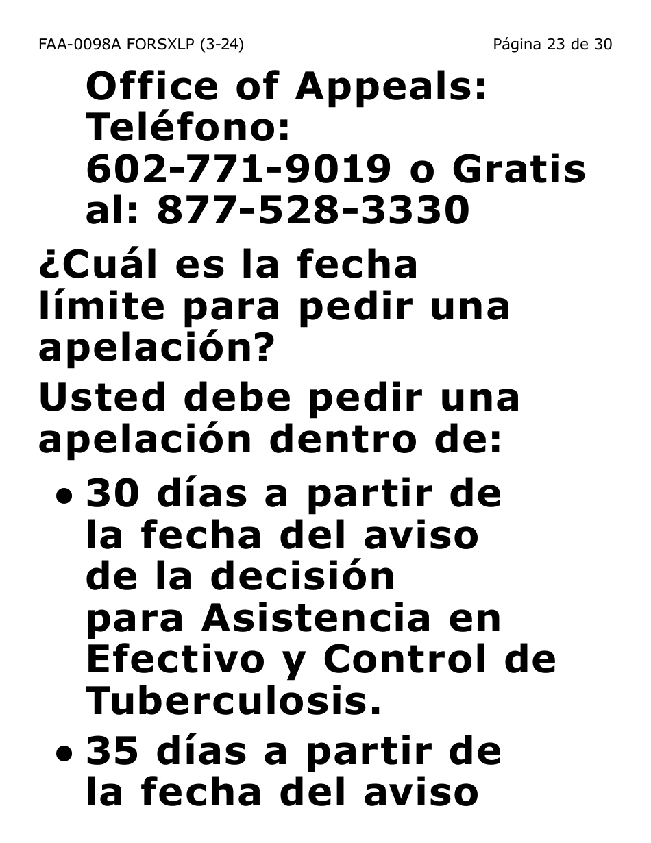 Formulario FAA-0098A-SXLP Solicitud De Apelacion (Letra Extra Grande) - Arizona (Spanish), Page 23