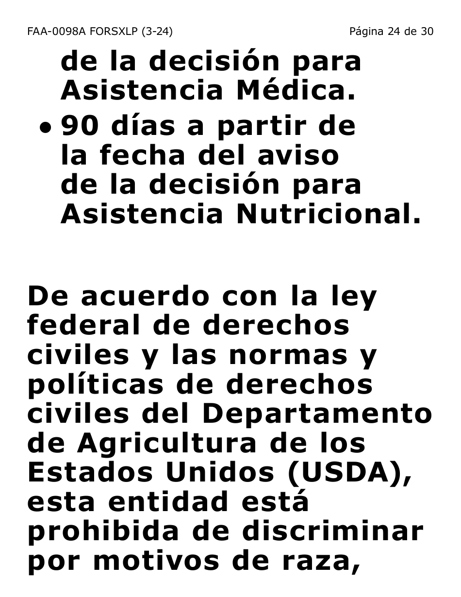 Formulario FAA-0098A-SXLP Solicitud De Apelacion (Letra Extra Grande) - Arizona (Spanish), Page 24