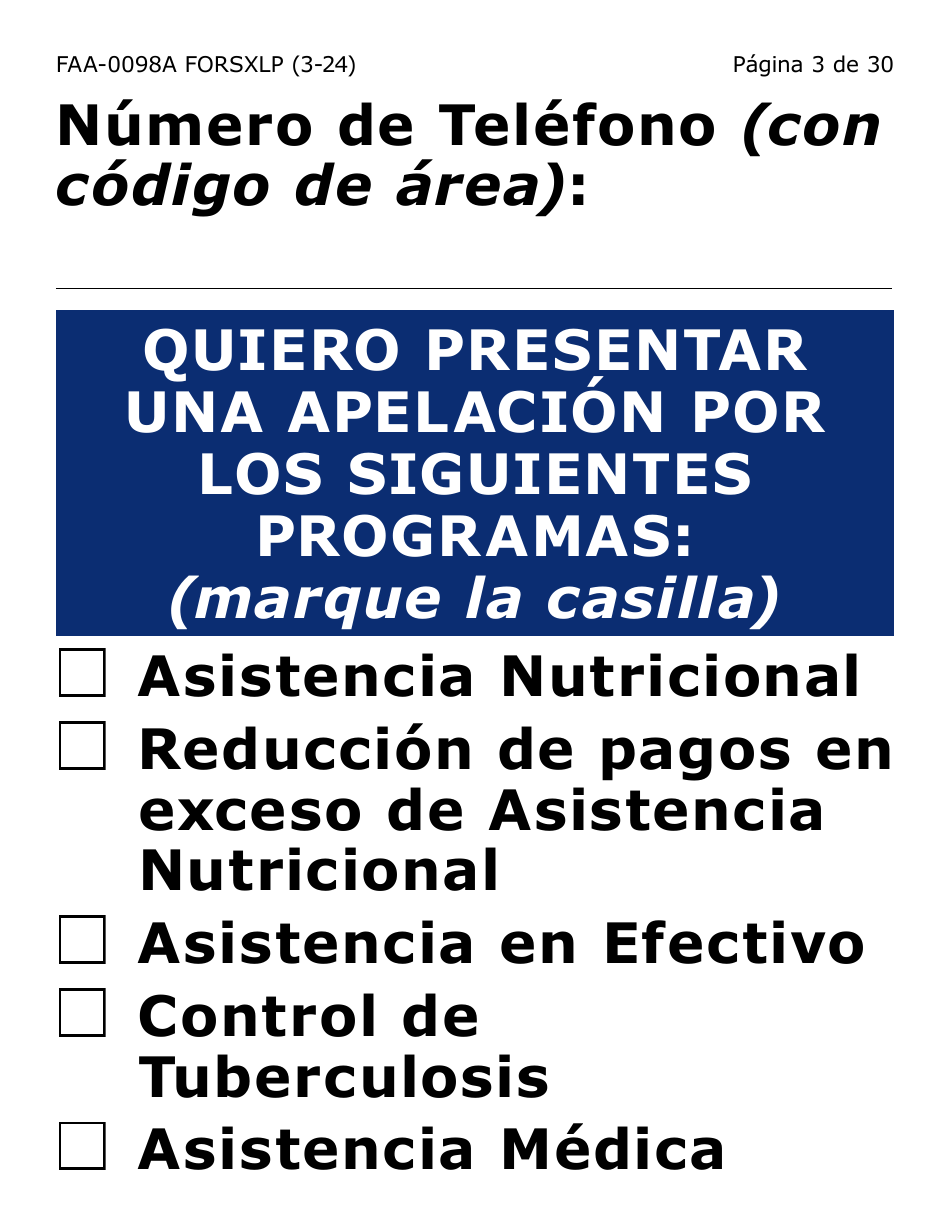 Formulario FAA-0098A-SXLP Solicitud De Apelacion (Letra Extra Grande) - Arizona (Spanish), Page 3