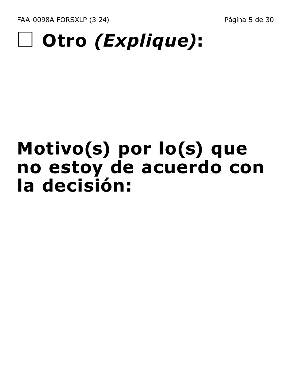 Formulario FAA-0098A-SXLP Solicitud De Apelacion (Letra Extra Grande) - Arizona (Spanish), Page 5