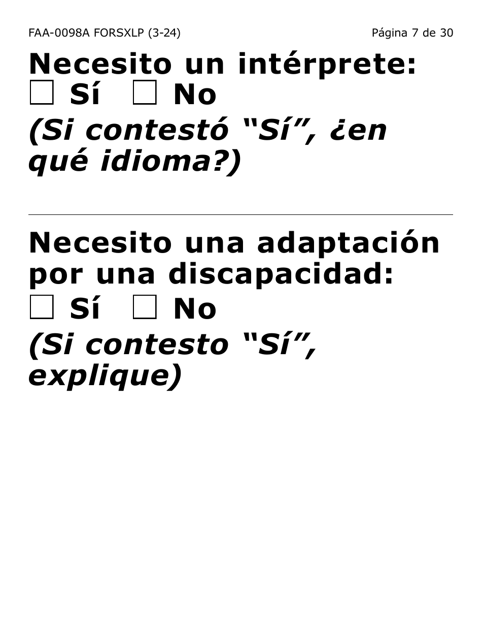 Formulario FAA-0098A-SXLP Solicitud De Apelacion (Letra Extra Grande) - Arizona (Spanish), Page 7