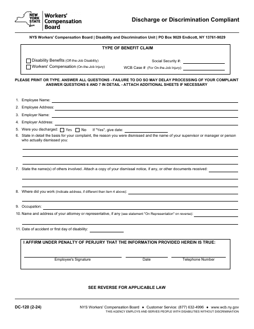Form DC-120 Discharge or Discrimination Compliant - New York