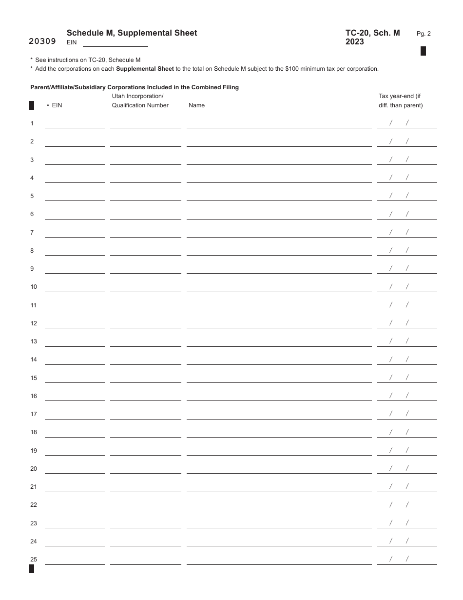 Form TC-20 Utah Corporation Franchise and Income Tax Return - Utah, Page 13