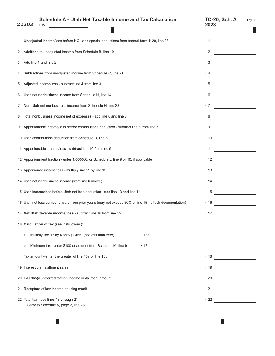 Form TC-20 Utah Corporation Franchise and Income Tax Return - Utah, Page 3