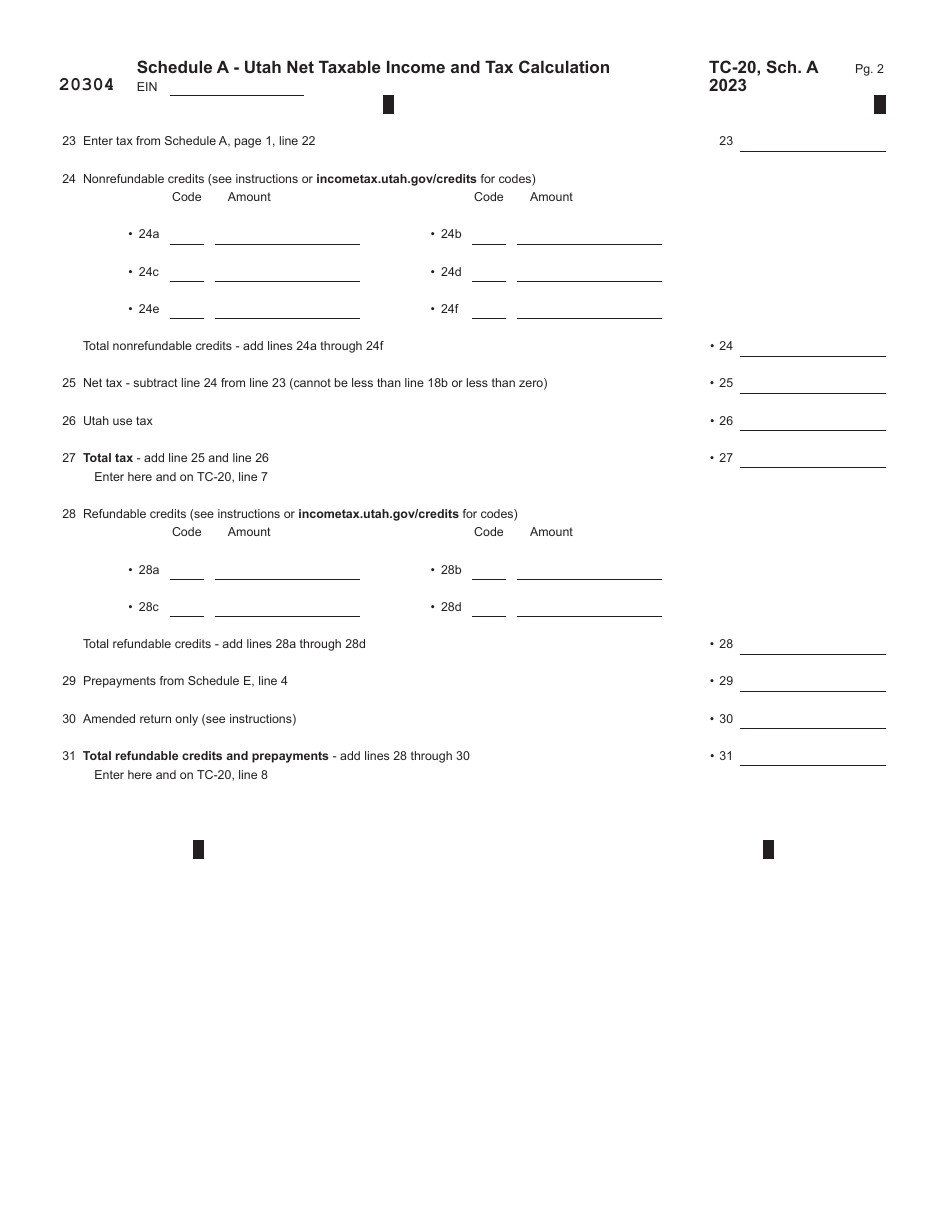 Form TC-20 Utah Corporation Franchise and Income Tax Return - Utah, Page 4