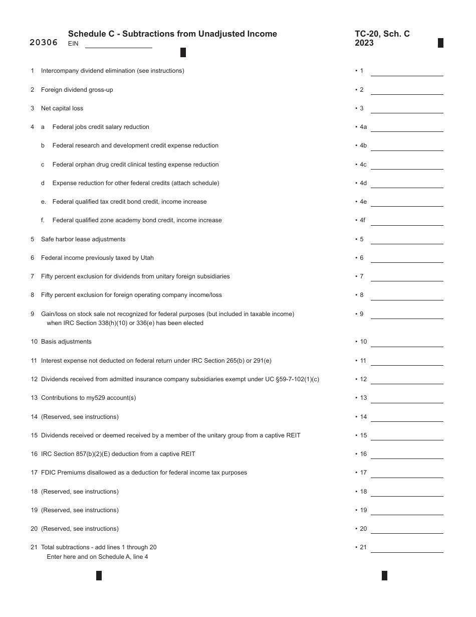 Form TC-20 Utah Corporation Franchise and Income Tax Return - Utah, Page 6