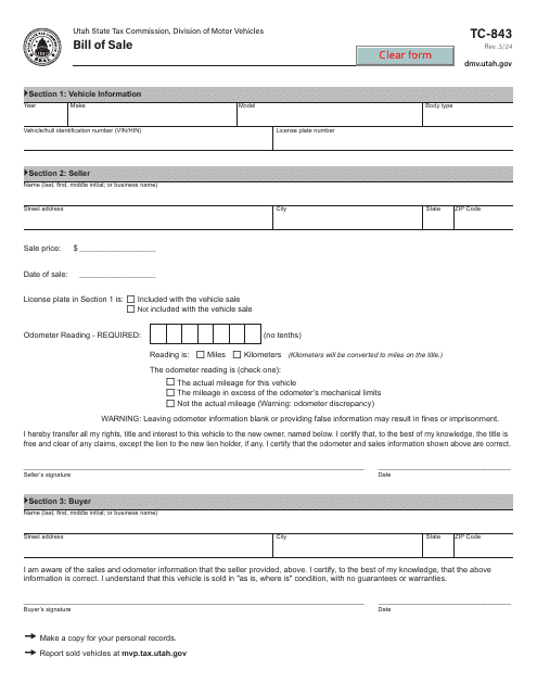 Form TC-843  Printable Pdf