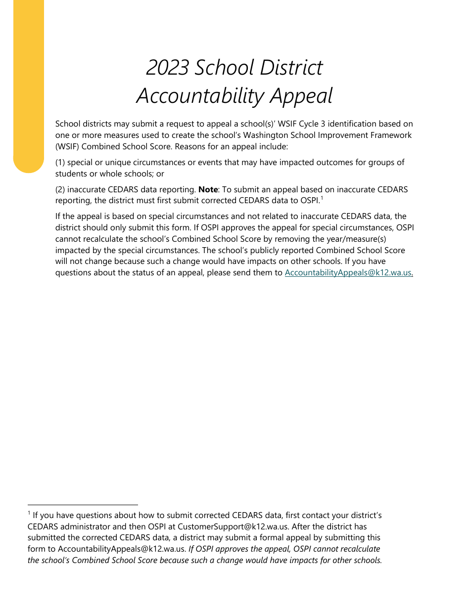 Accountability Appeal Form - Washington, Page 1