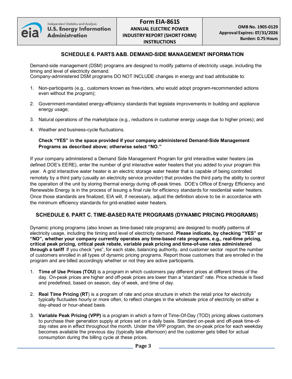 Instructions for Form EIA-861S Annual Electric Power Industry Report (Short Form), Page 3