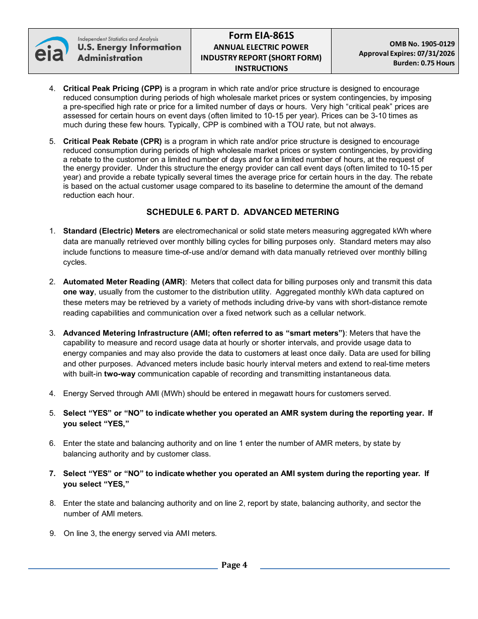 Instructions for Form EIA-861S Annual Electric Power Industry Report (Short Form), Page 4
