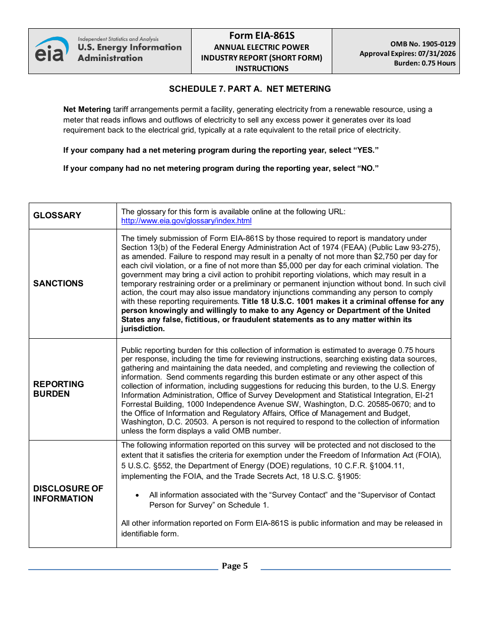 Instructions for Form EIA-861S Annual Electric Power Industry Report (Short Form), Page 5