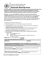 Seasonal Start-Up Form - Rhode Island