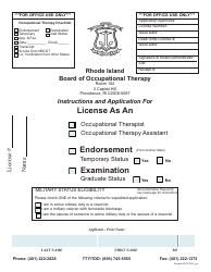 Application for License as an Occupational Therapist/Occupational Therapy Assistant - Rhode Island