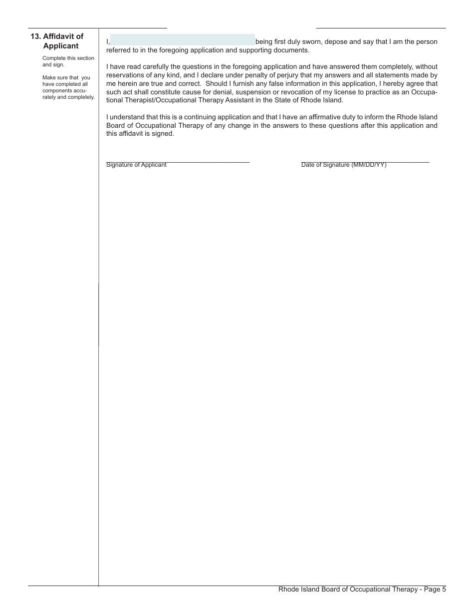 Application for License as an Occupational Therapist / Occupational Therapy Assistant - Rhode Island, Page 5