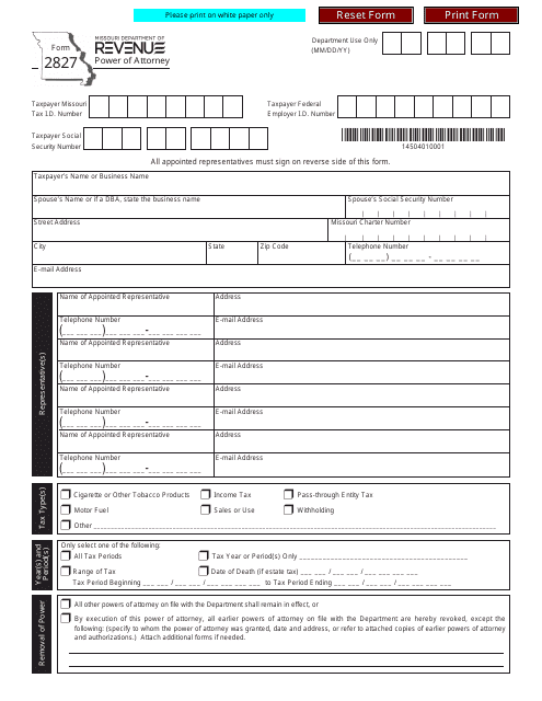 Form 2827  Printable Pdf
