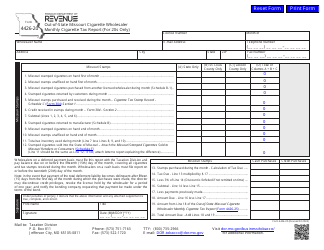 Form 4426-20 Out-of-State Missouri Cigarette Wholesaler Monthly Cigarette Tax Report (For 20s Only) - Missouri