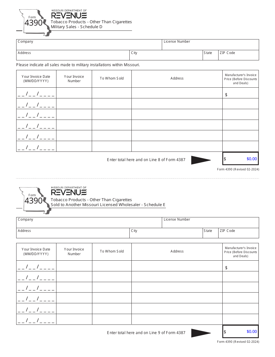 Form 4390 Tobacco Products - Other Than Cigarettes Export Sales - Missouri, Page 2