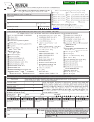 Document preview: Form 4601 Application for Missouri Military Personalized License Plates - Missouri