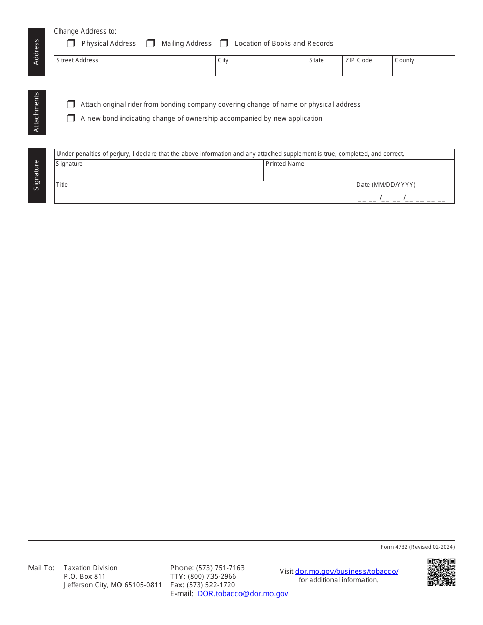 Form 4732 Cigarette and Other Tobacco Products Registration Change Request - Missouri, Page 2