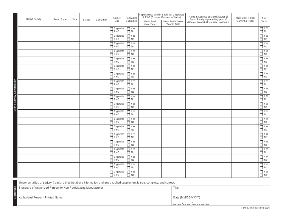 Form 5303 Missouri Tobacco Directory - Non-participating Manufacturer Brands Certification - Missouri, Page 2