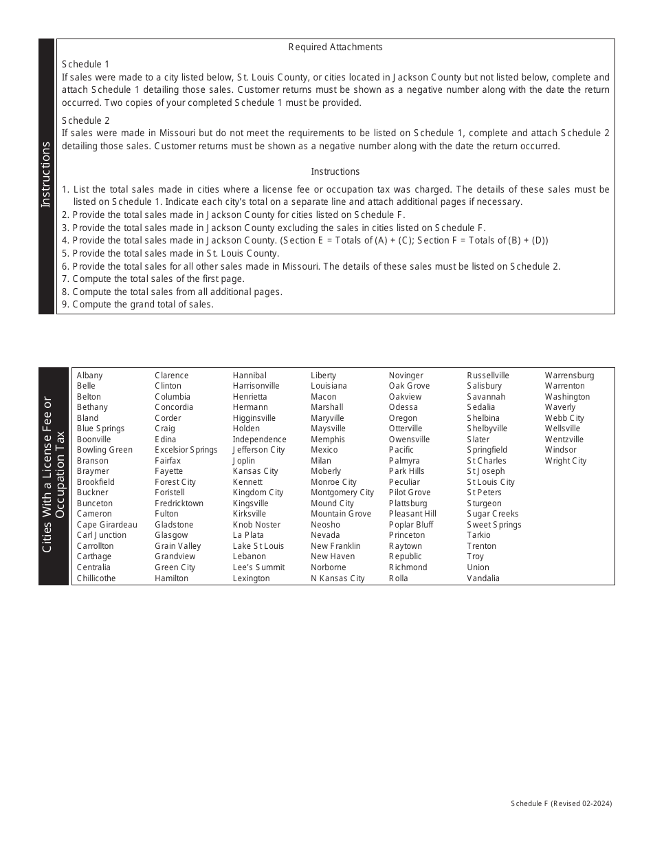 Schedule F Missouri Stamped Cigarettes Sold to Missouri Retailers or Consumers - Missouri, Page 2