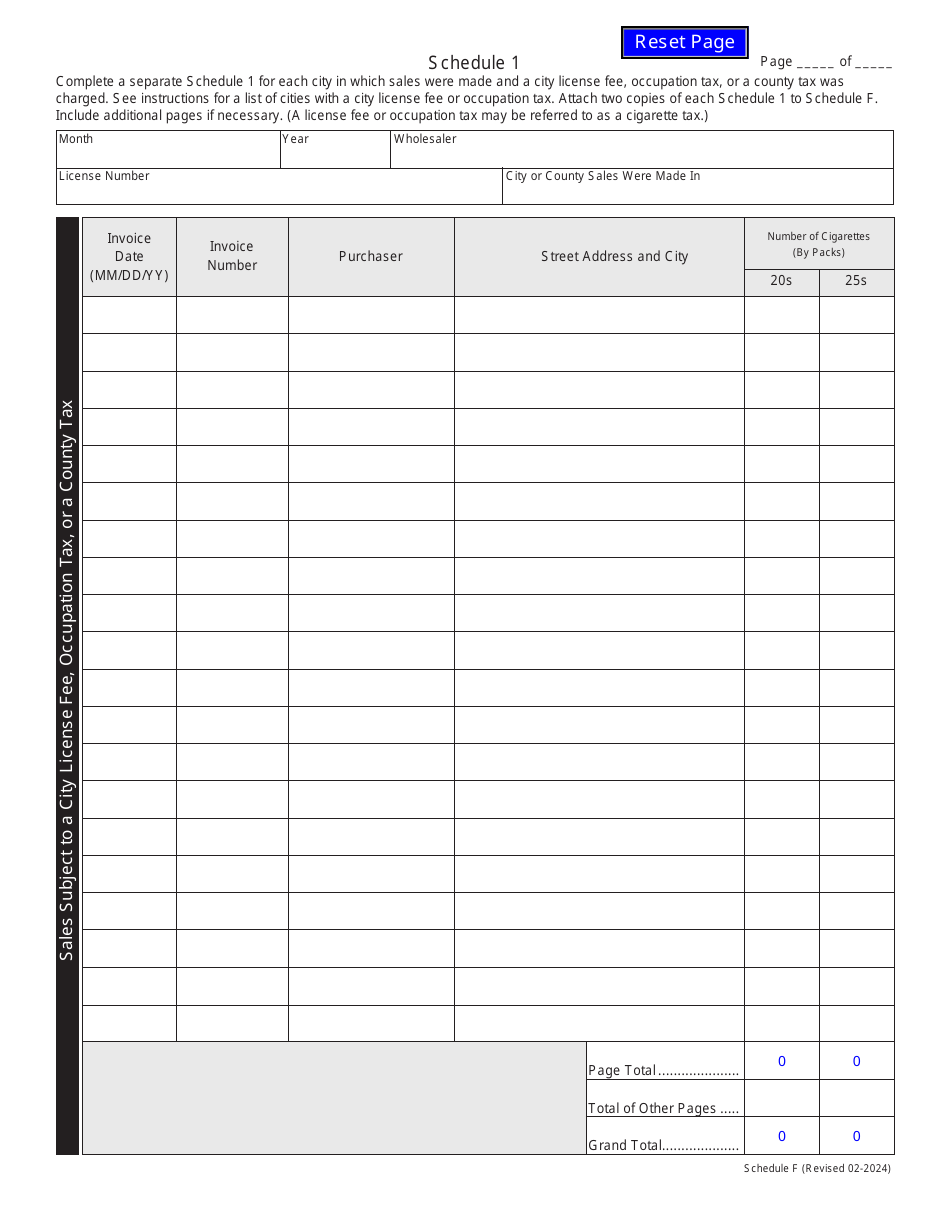Schedule F Missouri Stamped Cigarettes Sold to Missouri Retailers or Consumers - Missouri, Page 3