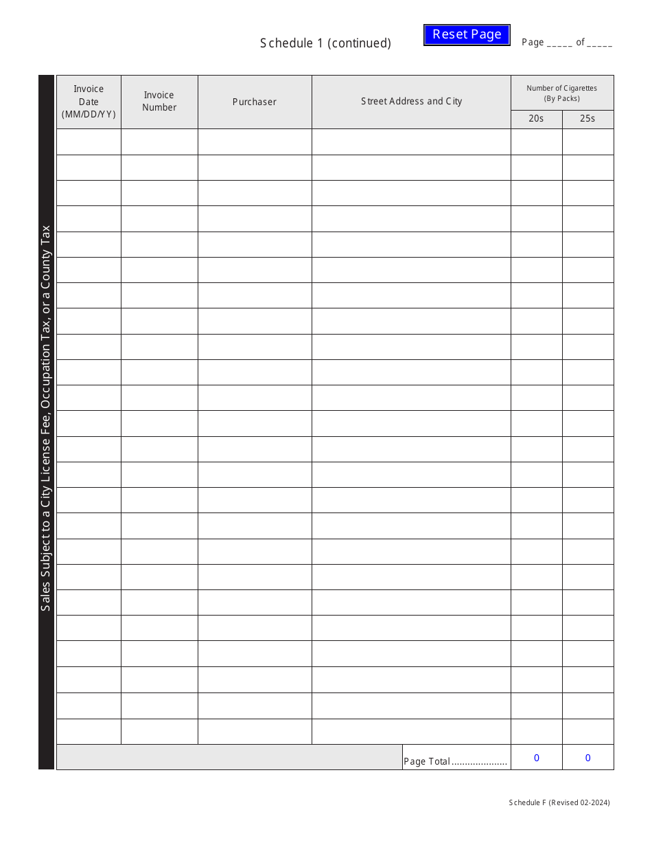 Schedule F Missouri Stamped Cigarettes Sold to Missouri Retailers or Consumers - Missouri, Page 4