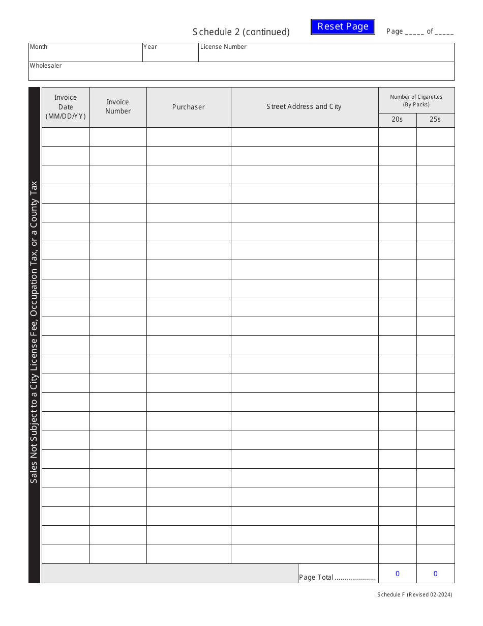 Schedule F Missouri Stamped Cigarettes Sold to Missouri Retailers or Consumers - Missouri, Page 6