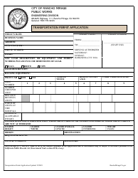 Document preview: Transportation Permit Application - City of Rancho Mirage, California