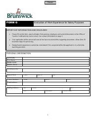 Form G Evaluation of Work Experience for Salary Purposes - New Brunswick, Canada
