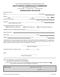 Document preview: Cosmetology Apprenticeship Application - South Dakota