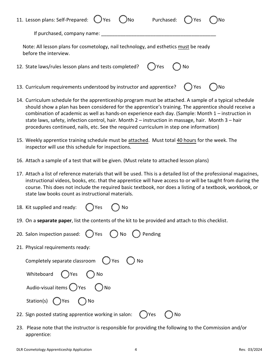 Cosmetology Apprenticeship Application - South Dakota, Page 4