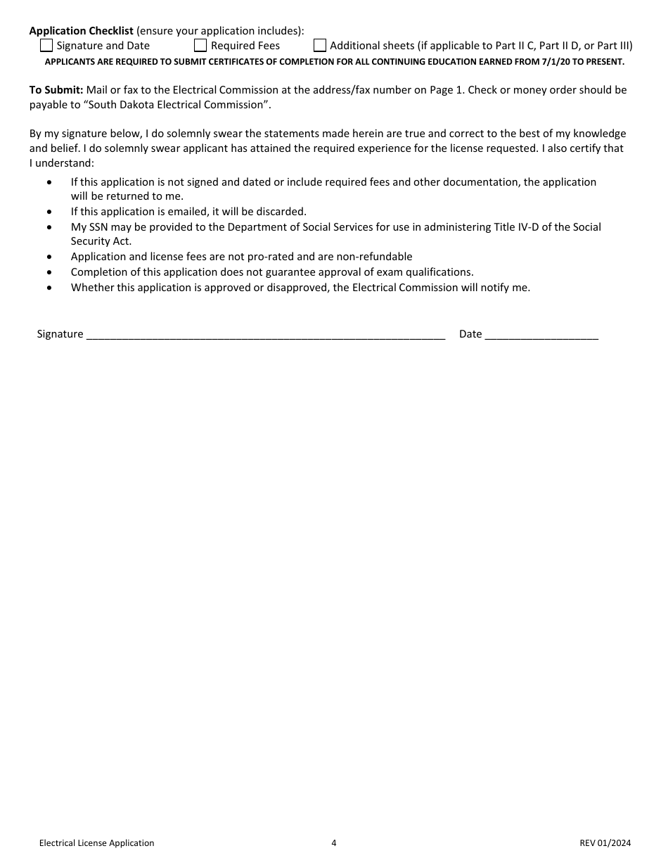 Electrician License Application - South Dakota, Page 4
