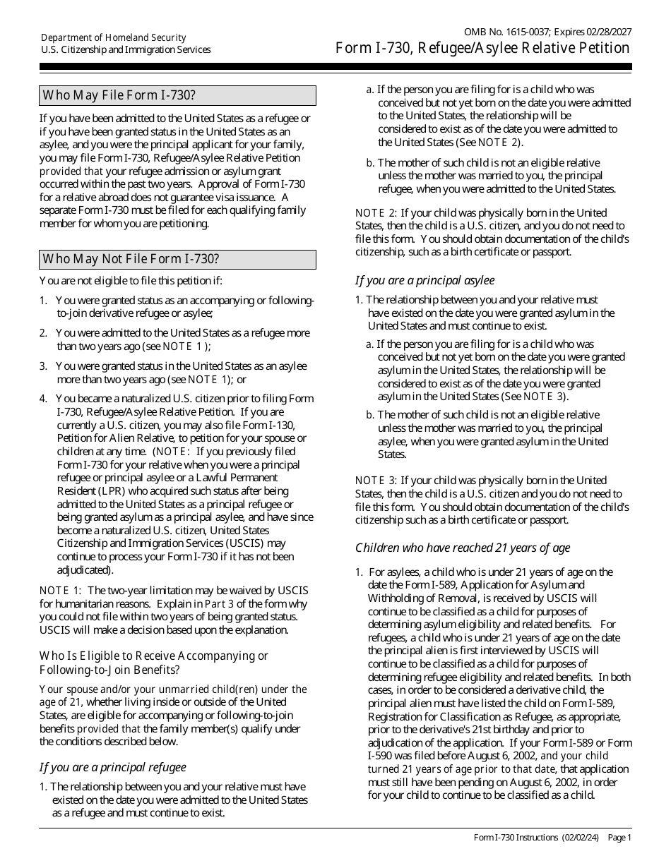 Download Instructions for USCIS Form I-730 Refugee/Asylee Relative ...