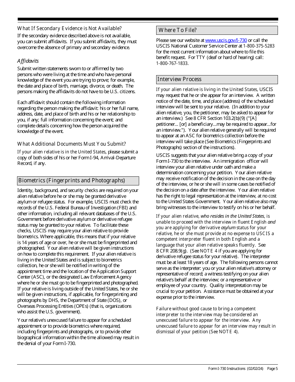 Download Instructions For USCIS Form I-730 Refugee/Asylee Relative ...