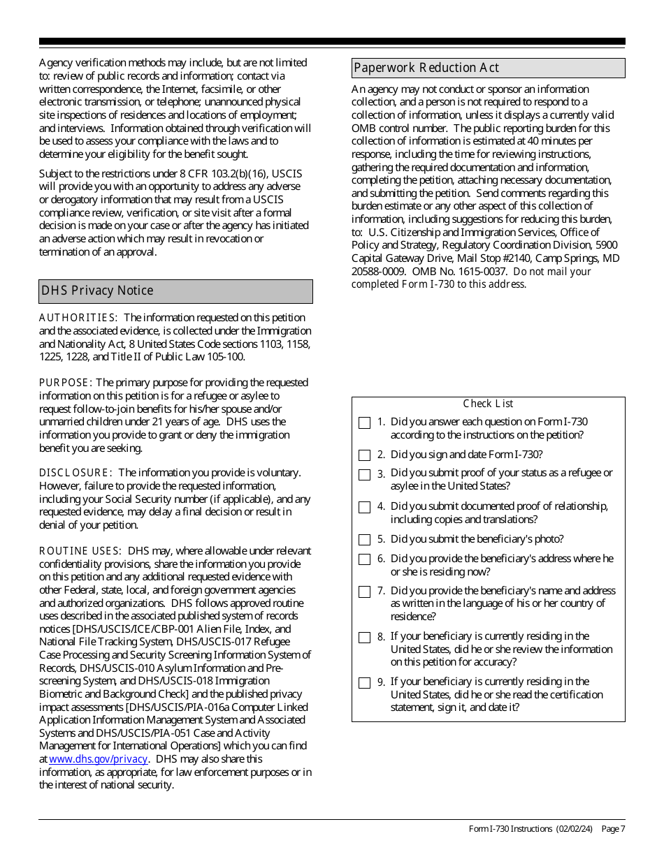 Instructions for USCIS Form I-730 Refugee / Asylee Relative Petition, Page 7