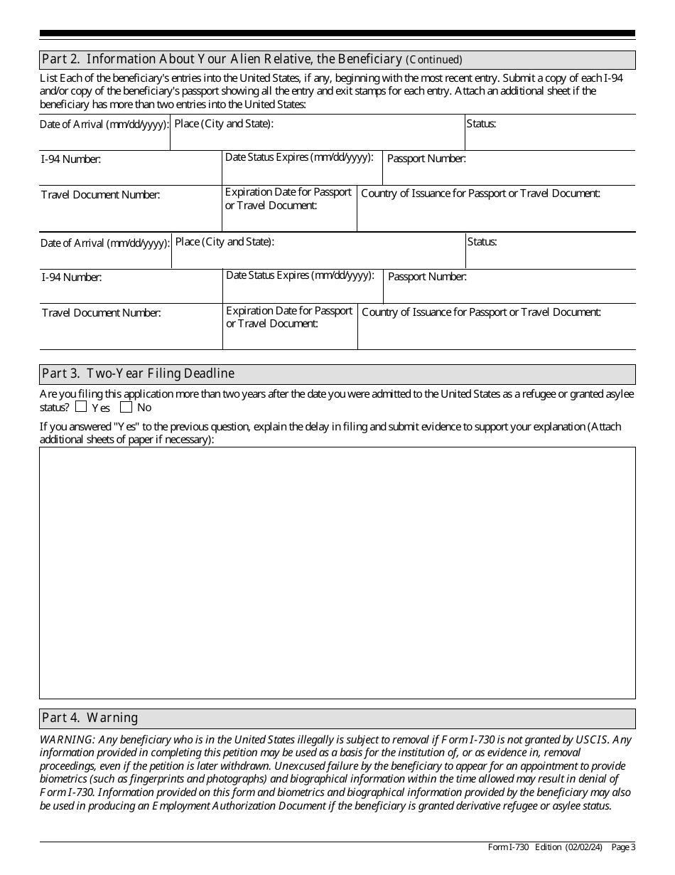 USCIS Form I-730 Refugee / Asylee Relative Petition, Page 3