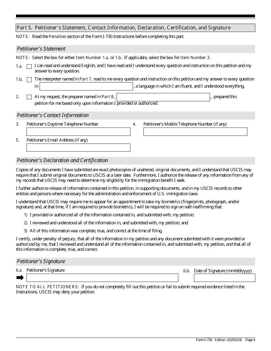 USCIS Form I-730 Refugee / Asylee Relative Petition, Page 4