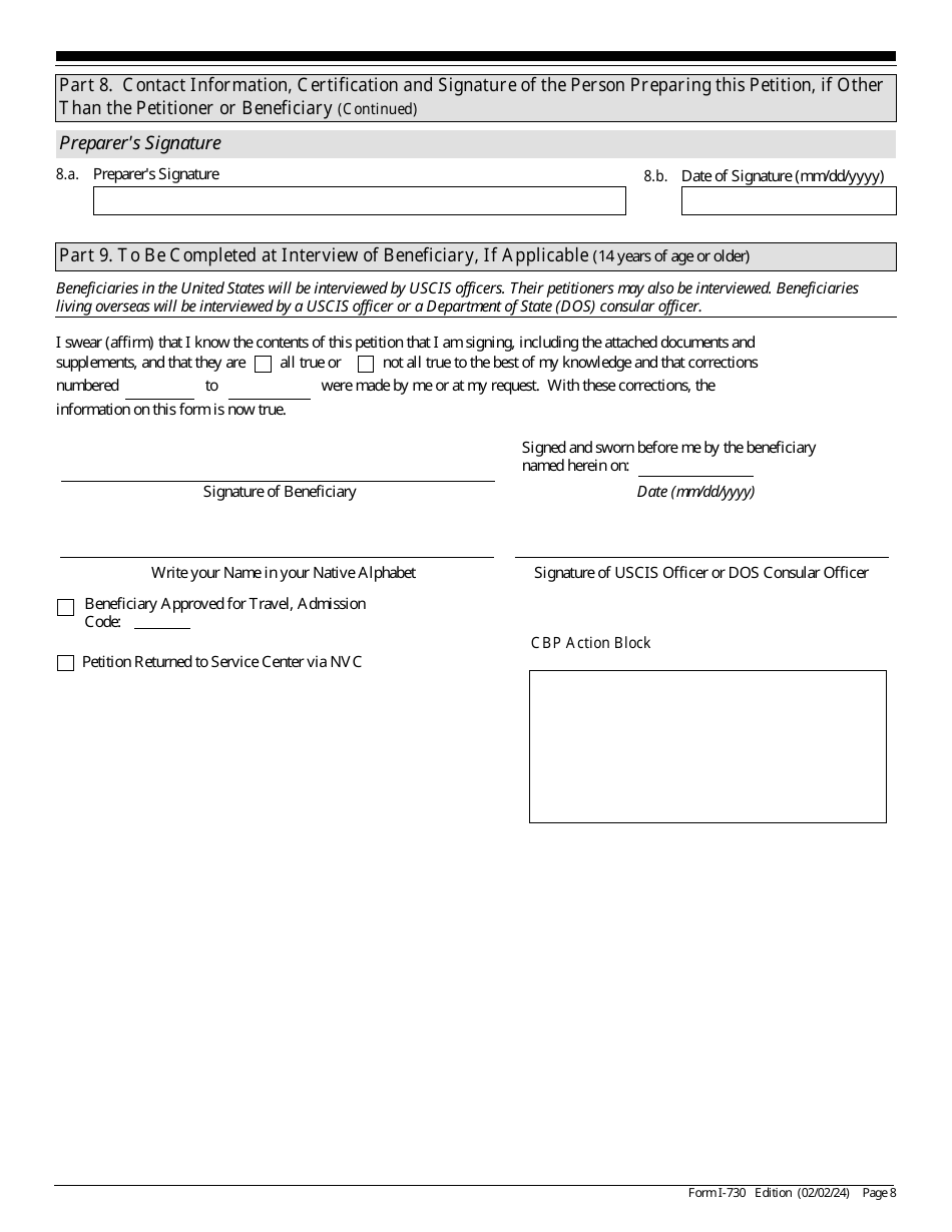 USCIS Form I-730 Download Fillable PDF Or Fill Online Refugee/Asylee ...