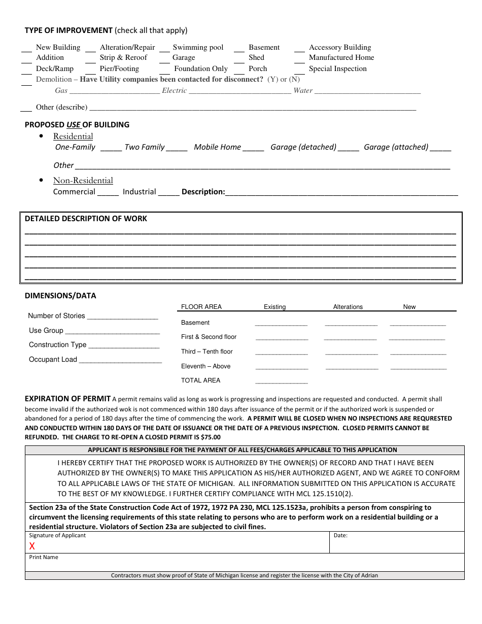 Building Permit Application - City of Adrian, Michigan, Page 2