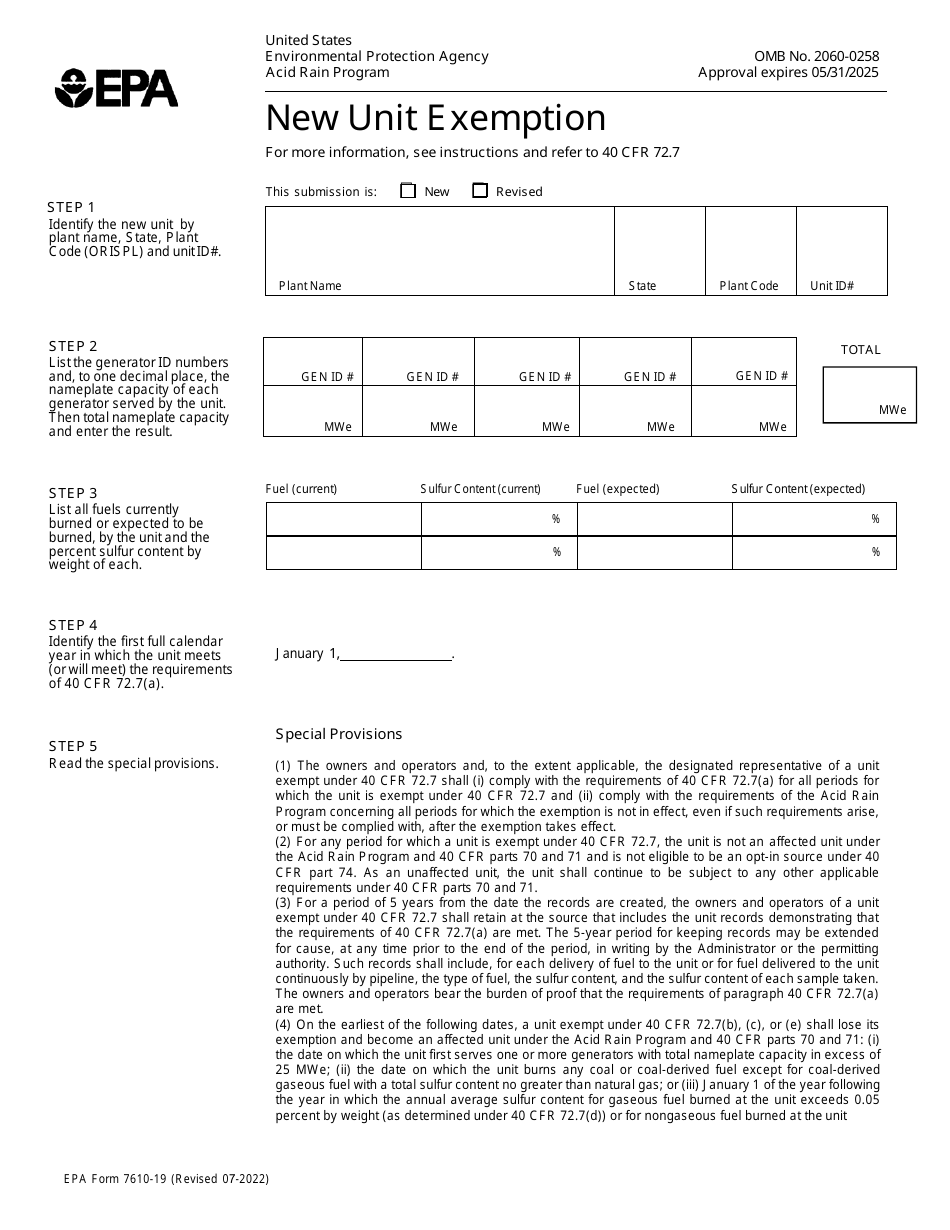 EPA Form 7610-19 Download Fillable PDF or Fill Online New Unit ...