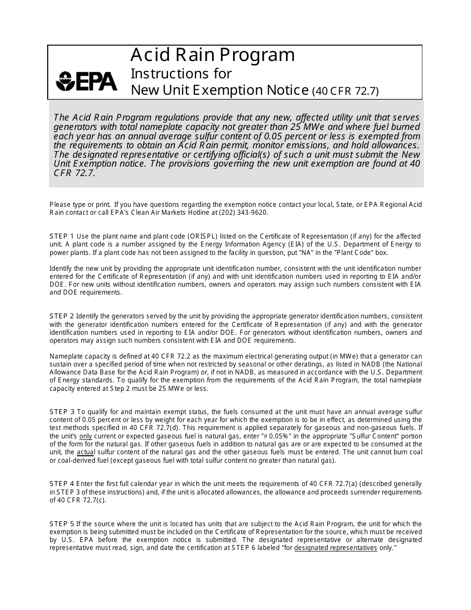 EPA Form 7610-19 New Unit Exemption - Acid Rain Program, Page 4