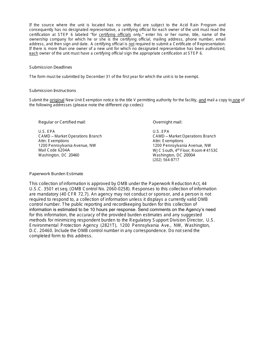 EPA Form 7610-19 New Unit Exemption - Acid Rain Program, Page 5