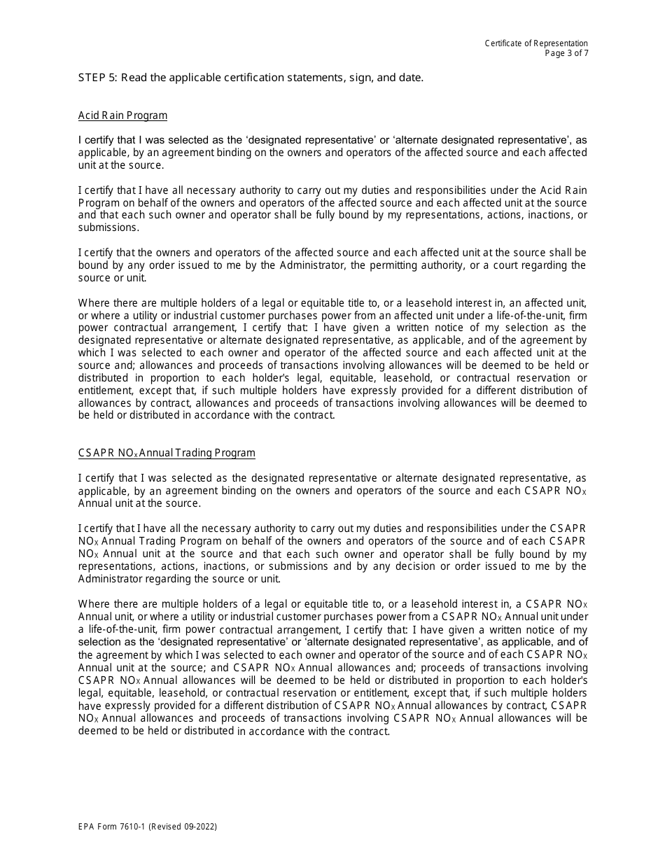 EPA Form 7610-1 Certificate of Representation, Page 12