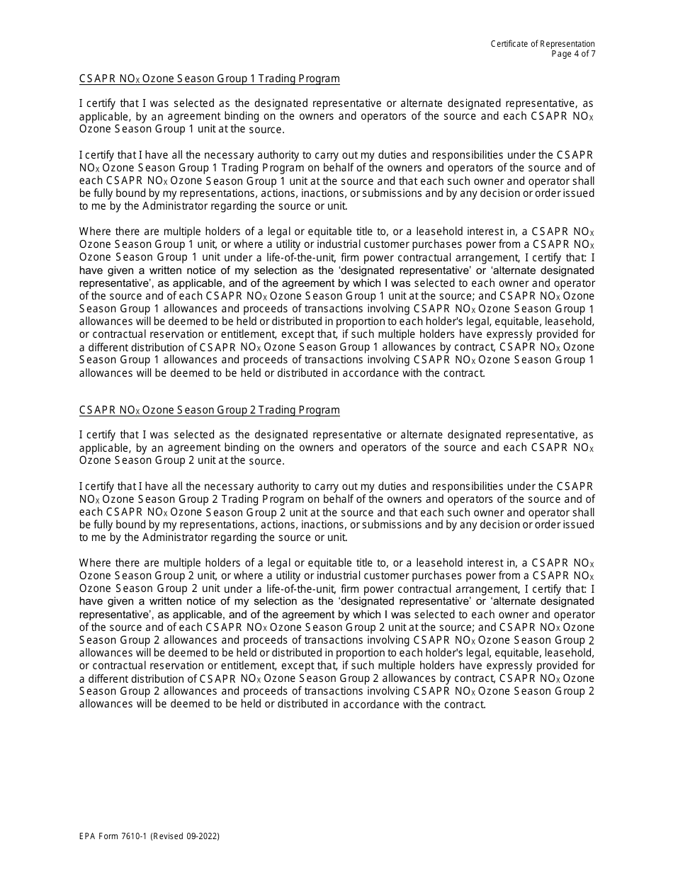 EPA Form 7610-1 Certificate of Representation, Page 13