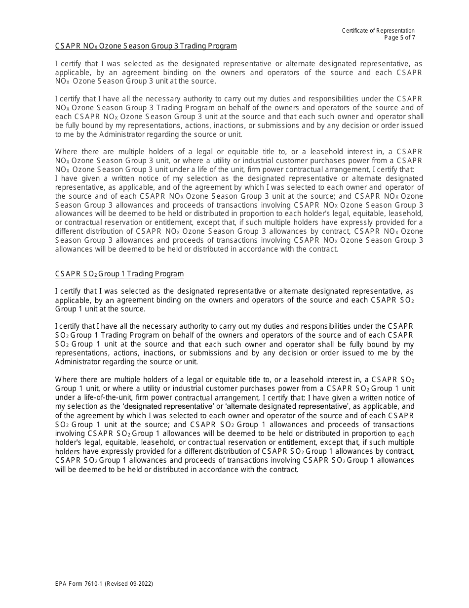 EPA Form 7610-1 Certificate of Representation, Page 14