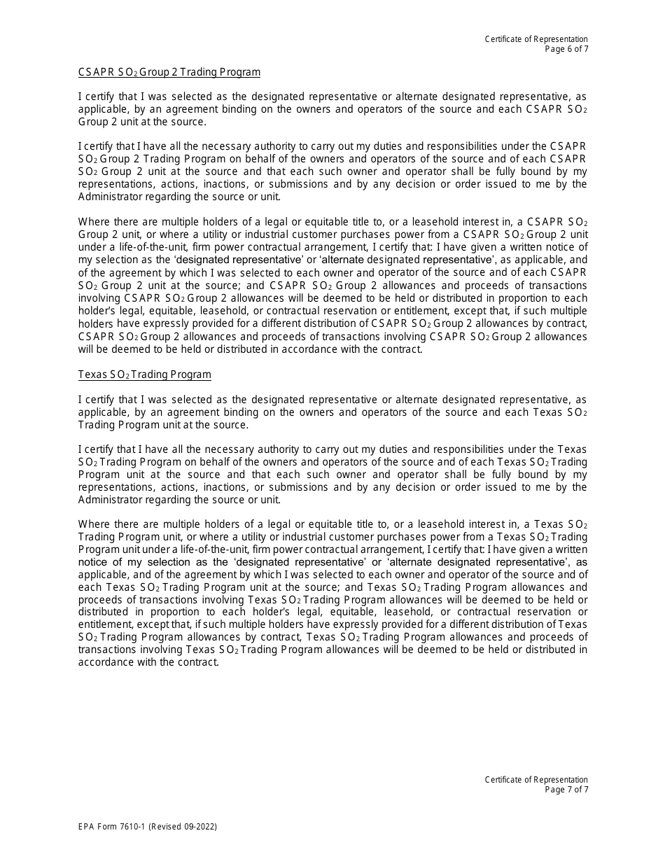 EPA Form 7610-1 Certificate of Representation, Page 15