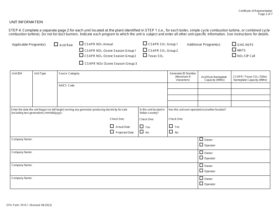 EPA Form 7610-1 Certificate of Representation, Page 9