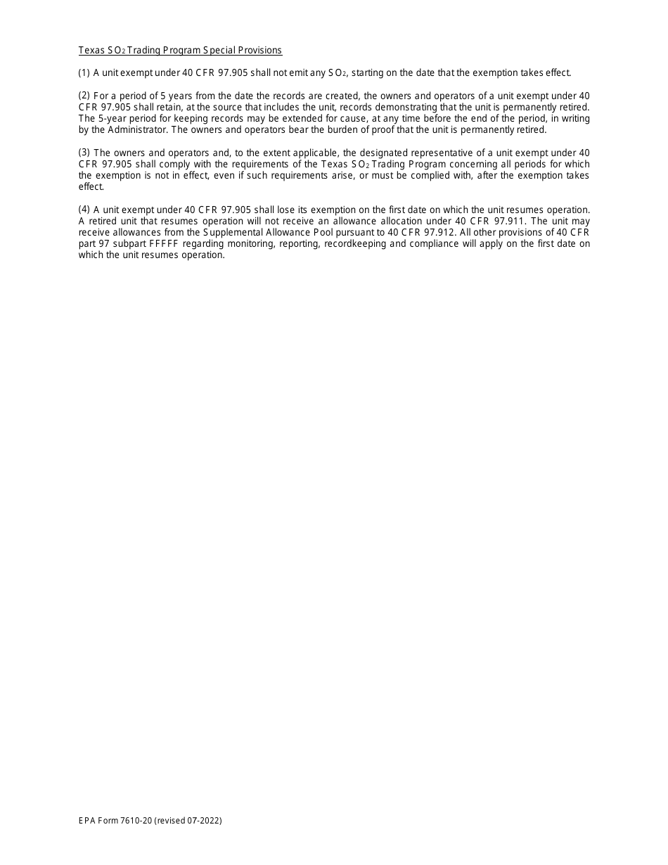 EPA Form 7610-20 Retired Unit Exemption - Acid Rain Program, Page 4