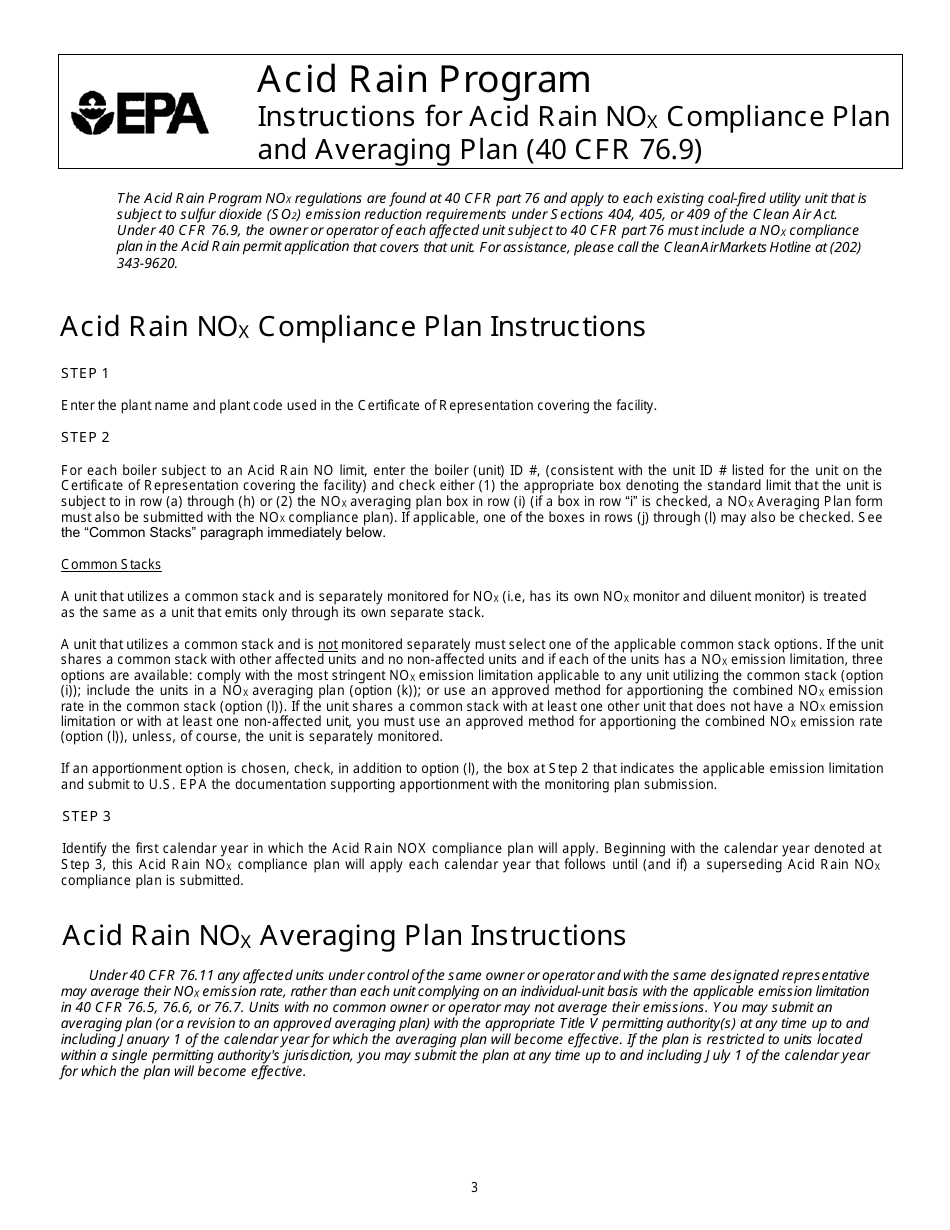 EPA Form 7610-28 Acid Rain Nox Compliance Plan, Page 3